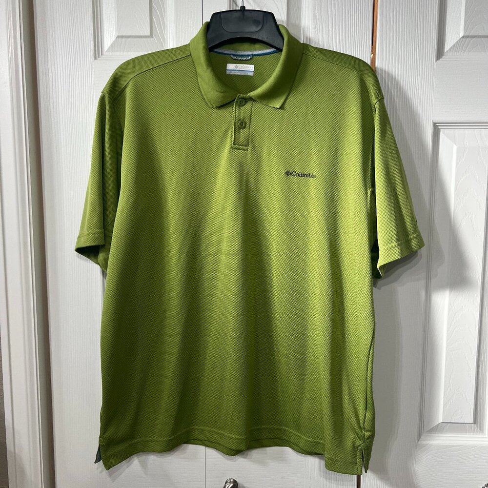 Columbia Performance Short Sleeve Polo Men L Green Golf Activewear Outdoor EUC